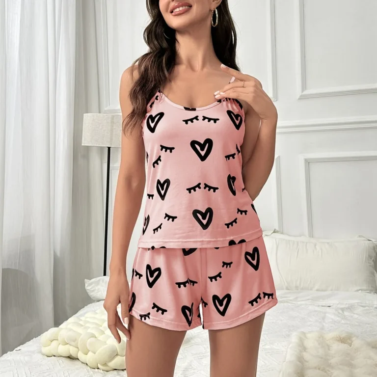 Pink Heart Camisole Short Set in pink