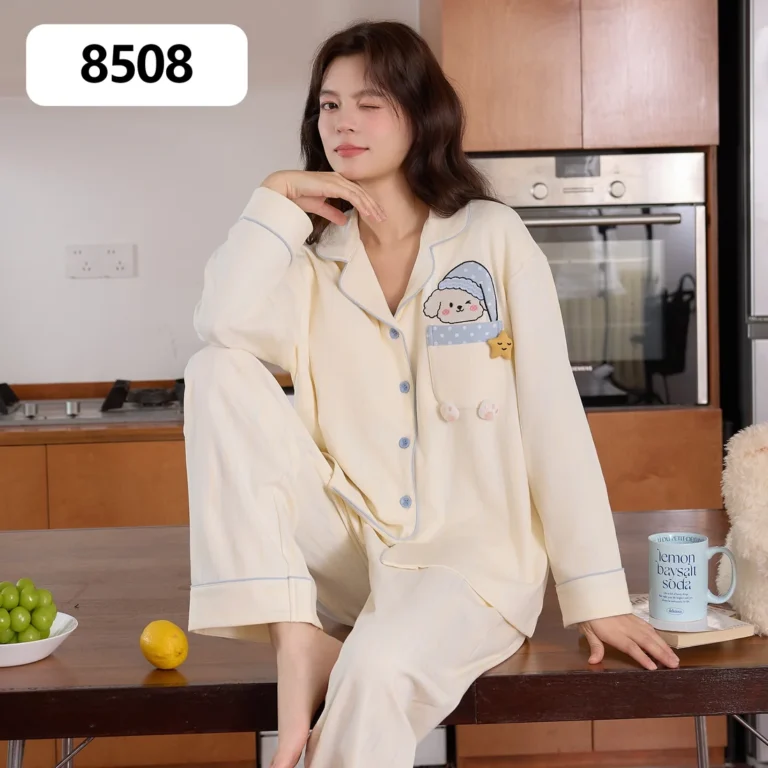 Women's cream character button-front pajamas in cream