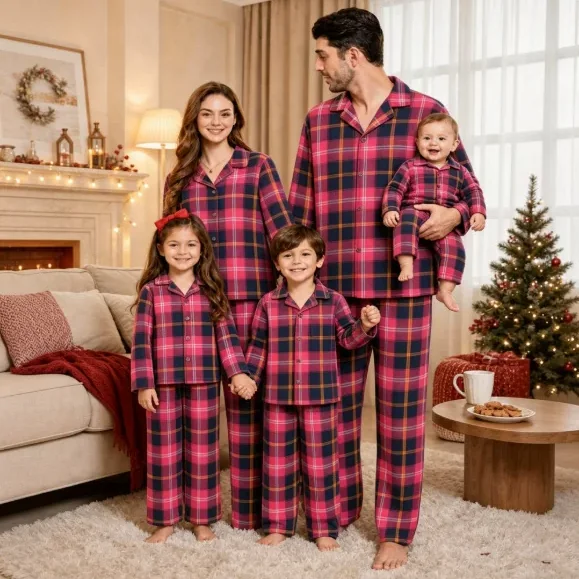 Pink Tartan Matching Family Pajamas in pink & navy
