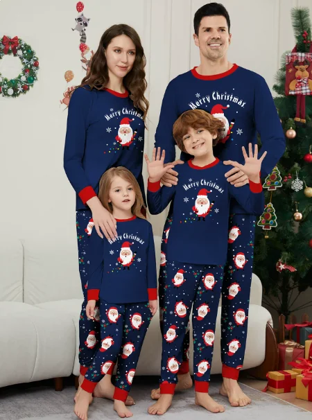 Navy Santa Matching Family Pajamas in navy blue