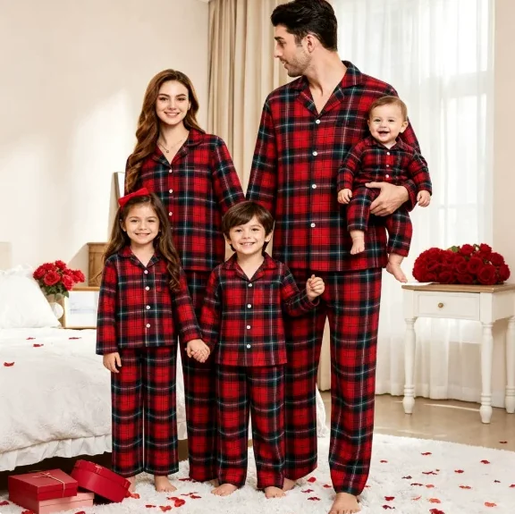 Red Tartan Matching Family Pajamas in red & black