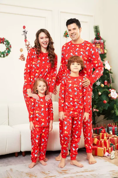 Red Holiday Matching Family Pajamas in red