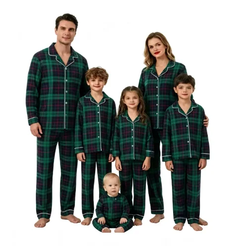 Green Navy Tartan Family Pajamas in green & navy