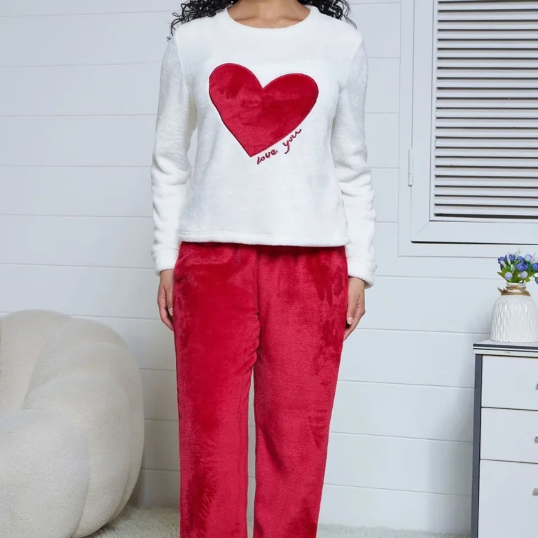 Red Heart Cozy Pajama Set in white & red