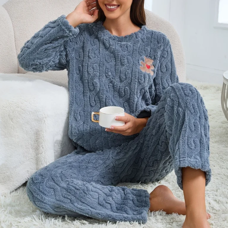 Blue Cable-Texture Cozy Pajamas in blue