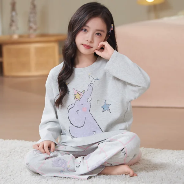 Grey Star Graphic Kids Pajamas in light grey