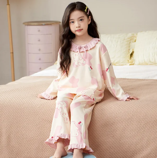 Pink Character Button-Front Kids Pajamas in pink