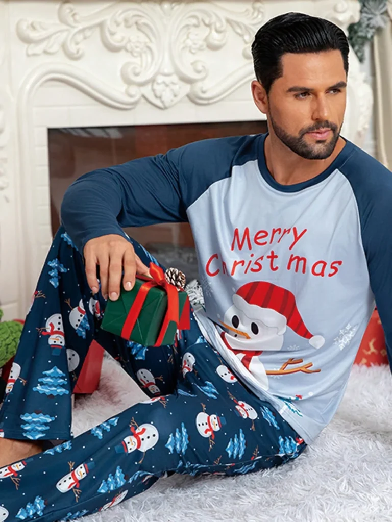Blue Santa Christmas Pajamas in blue & white