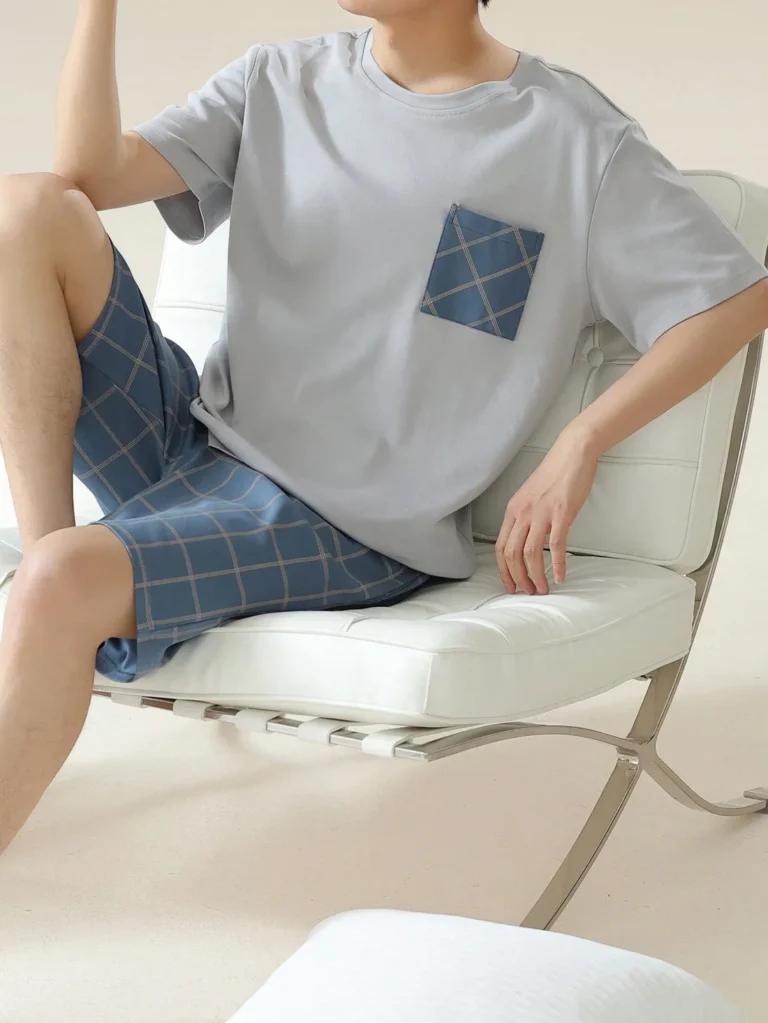 Grey Blue-Check Short Pajamas in grey & blue