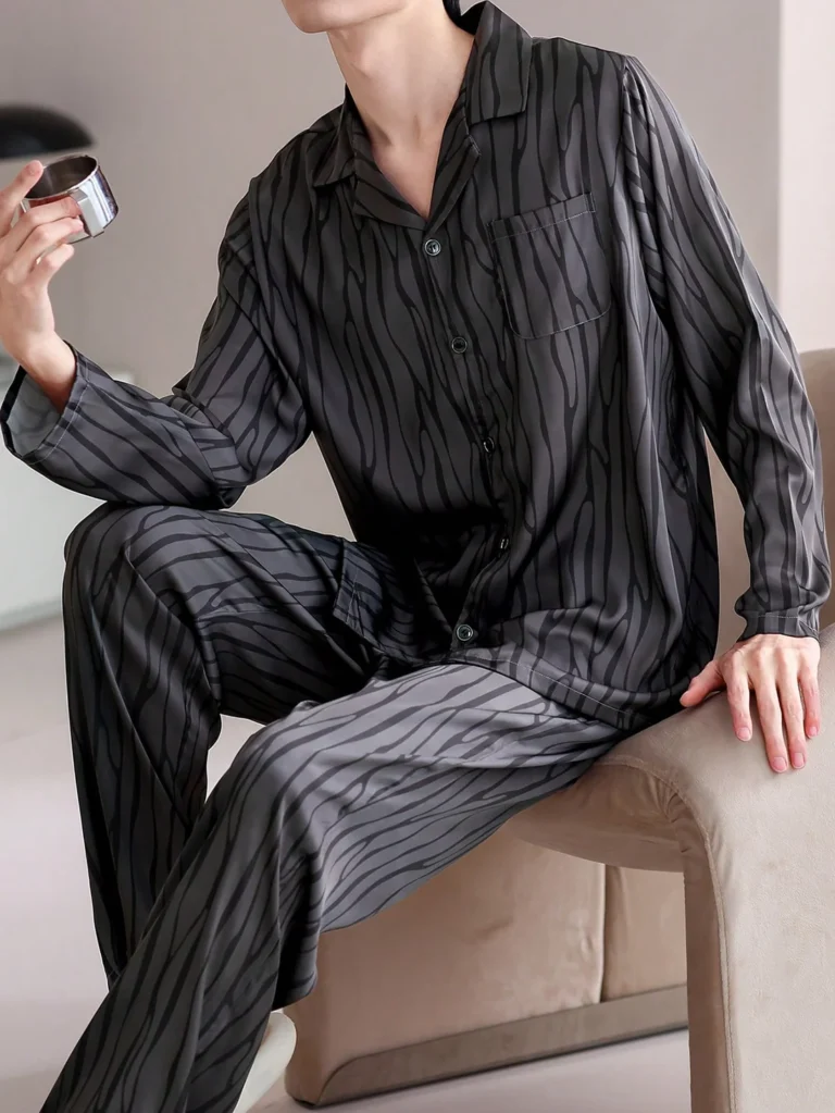 Charcoal Stripe Button-Front Pajamas in charcoal grey