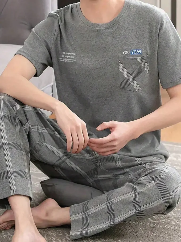Grey Check Short-Sleeve Pajamas in grey