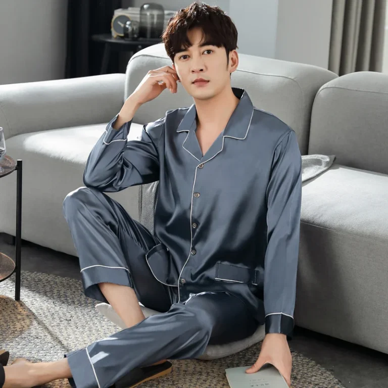 Men’s slate piped button-front pajamas in slate grey