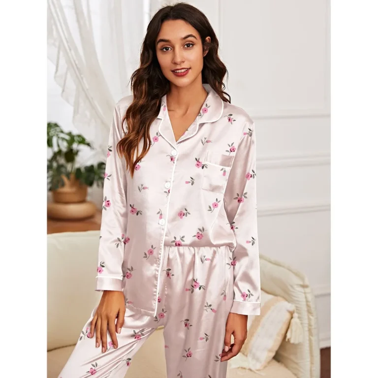 Blush Floral Button-Front Pajamas in blush pink