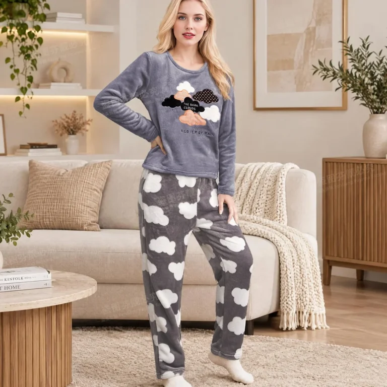 Grey Cloud Long Pajama Set in grey & white