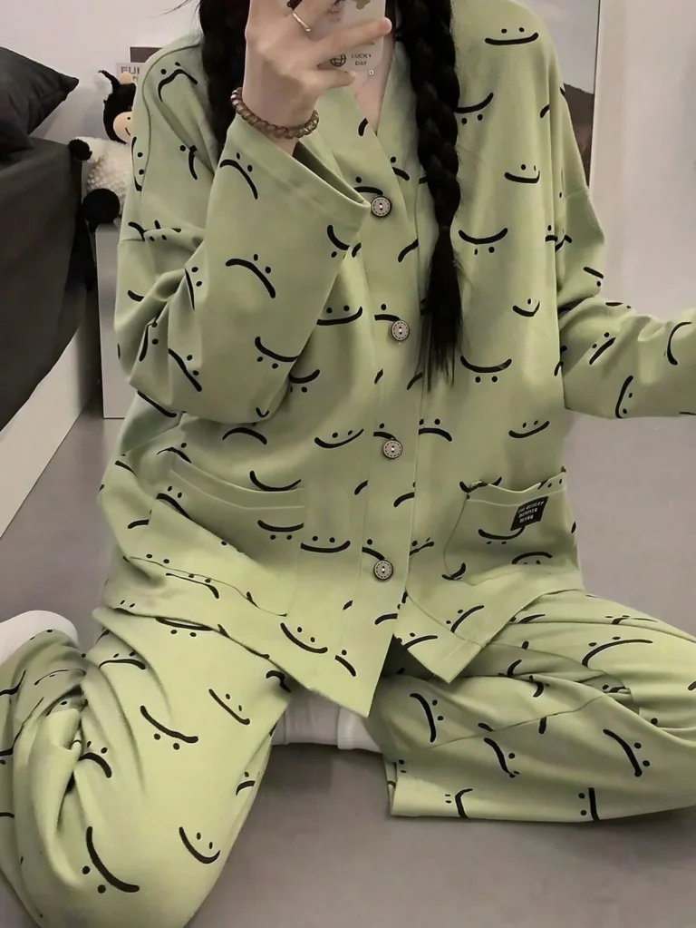 Sage Smile Button-Front Pajamas in sage green