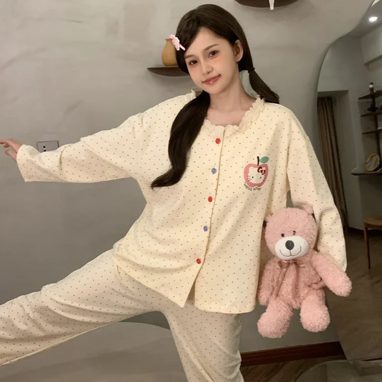 Cream Dot Character Pajamas in cream