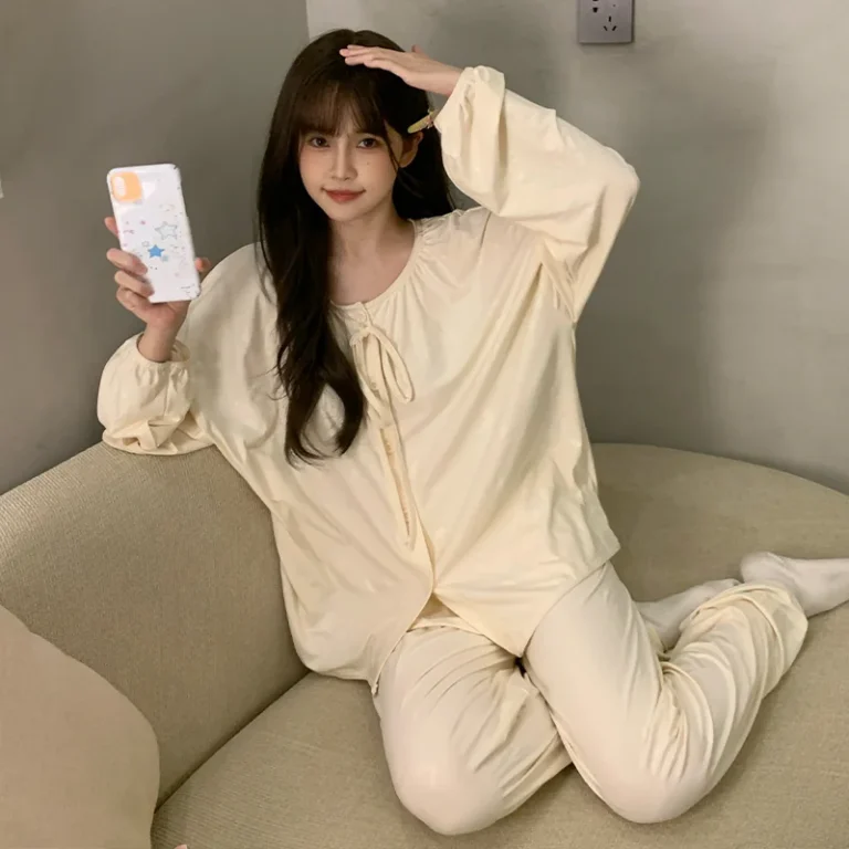 Cream Ruffle-Collar Pajamas in cream