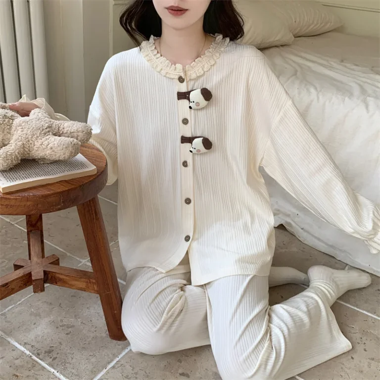 Ivory Bow-Detail Pajamas in ivory