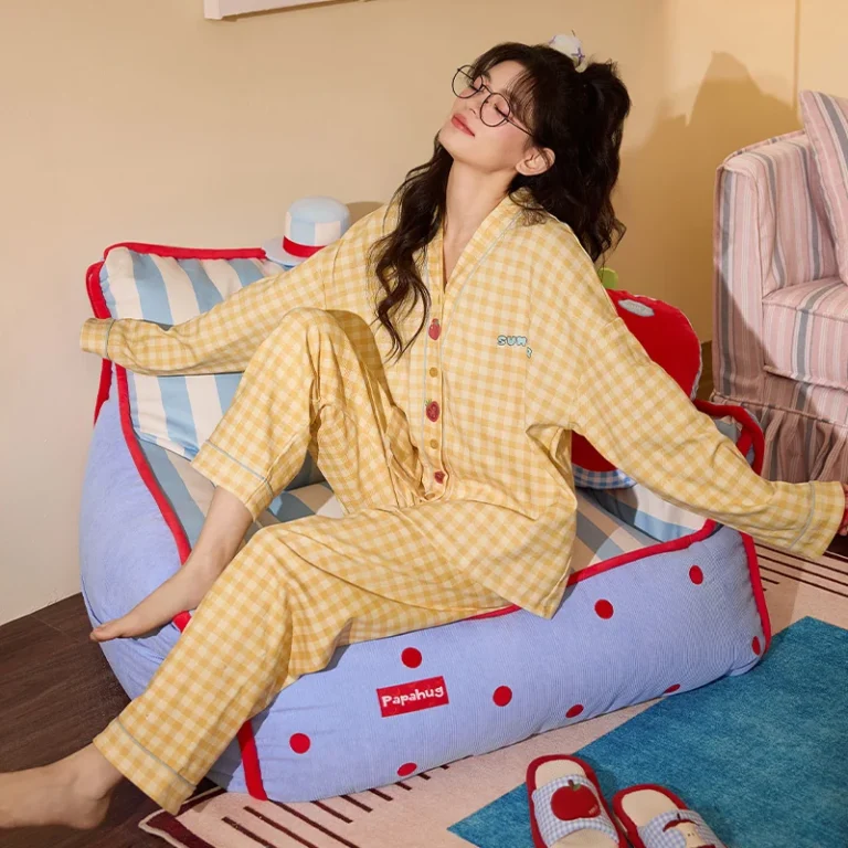 Yellow Gingham Pajama Set in yellow & white